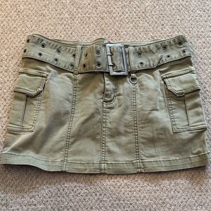 Olive Green Belted Mini Skirt